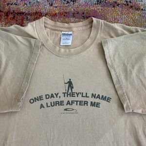 Vintage 2002 Fish Face Goods T-Shirt Mens L Beige Fishing Lure Graphic Tee